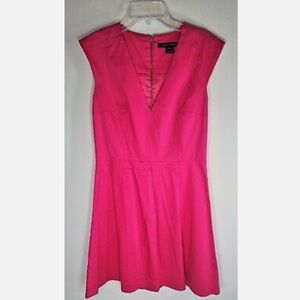 French Connection Hot Pink Mini Dress Cap Sleeve, Front Flared Pleat - US Sz 12